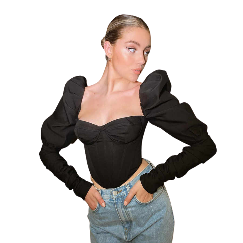 Blusa Cropped Manga Bufante