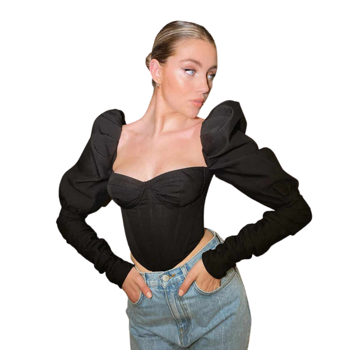 Blusa Cropped Manga Bufante