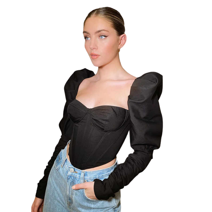 Blusa Cropped Manga Bufante