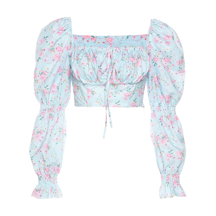 Blusa Cropped Manga Bufante Estampado