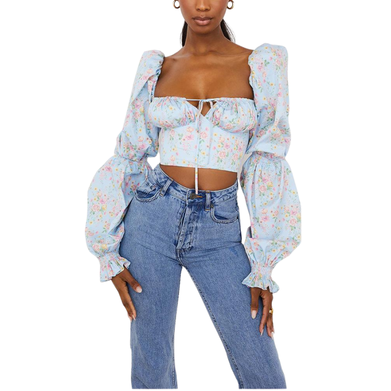 Blusa Cropped Manga Bufante Estampado