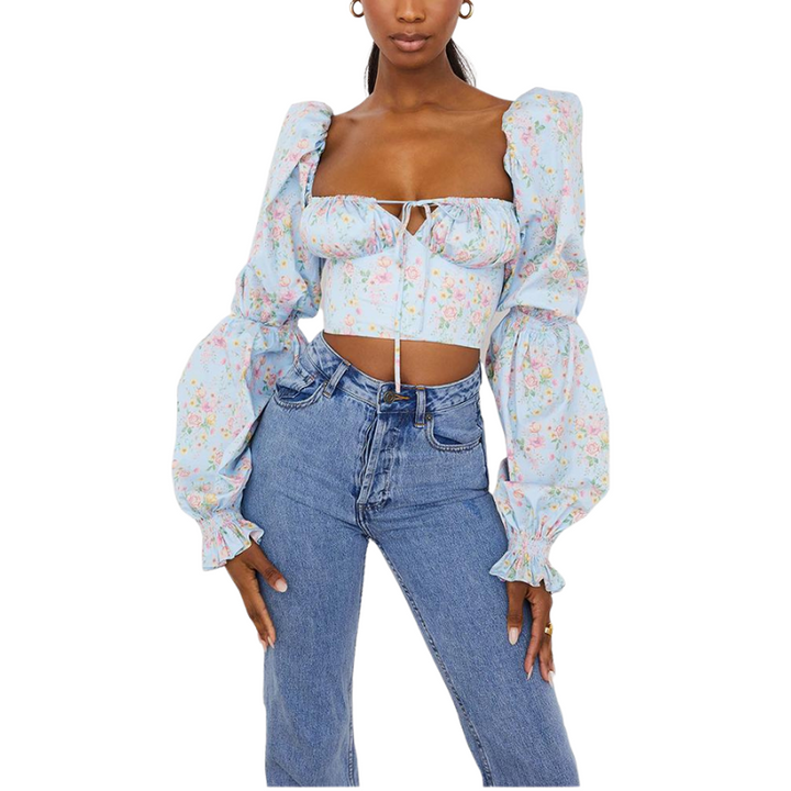 Blusa Cropped Manga Bufante Estampado