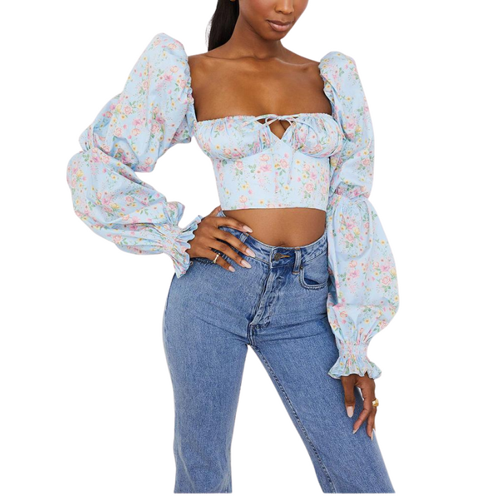 Blusa Cropped Manga Bufante Estampado