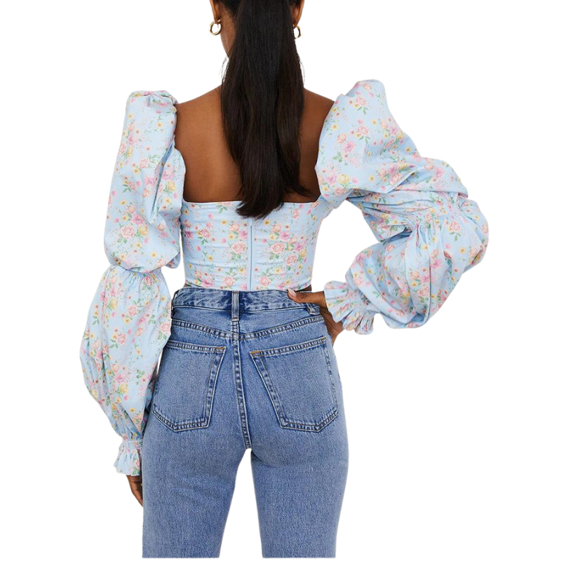 Blusa Cropped Manga Bufante Estampado