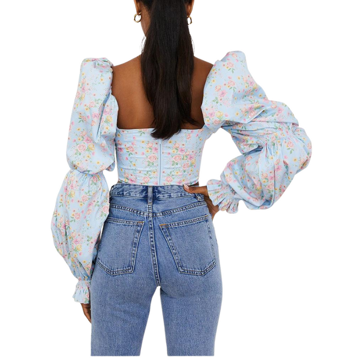 Blusa Cropped Manga Bufante Estampado