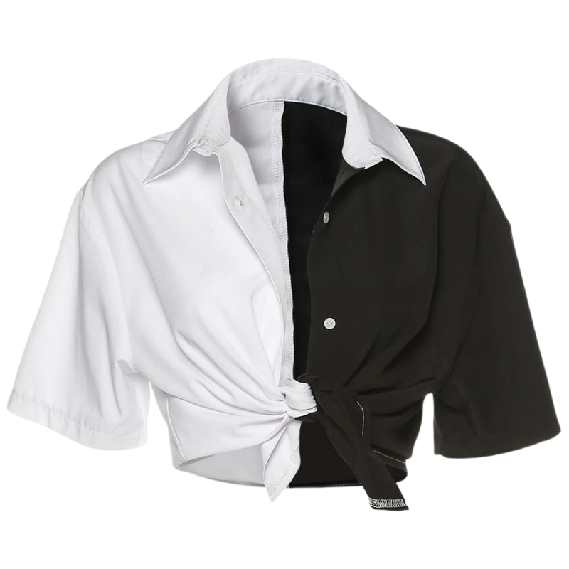 Camisa Cropped Amarração Preto e Branco