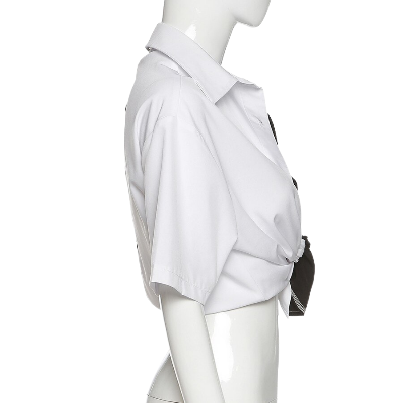 Camisa Cropped Amarração Preto e Branco