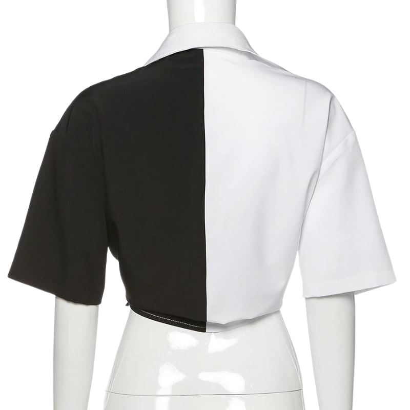 Camisa Cropped Amarração Preto e Branco