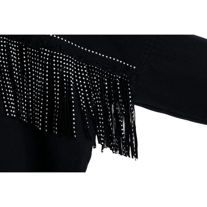 Jaqueta Jeans Feminina Com Apliques Preta