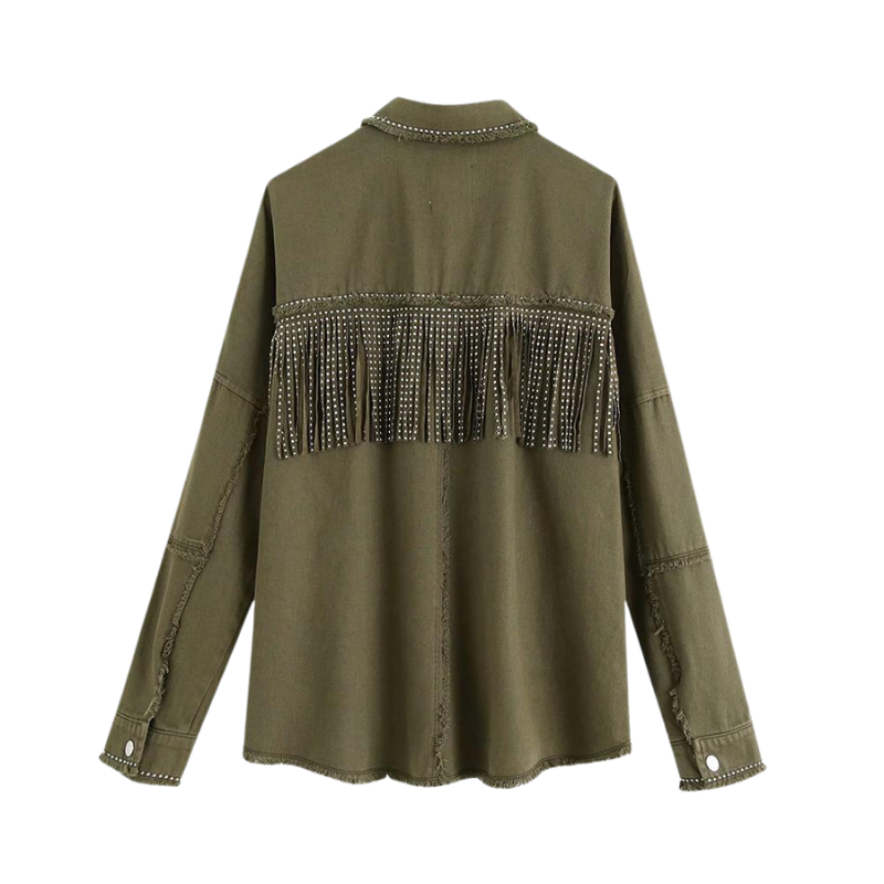 Jaqueta Jeans Com Apliques Verde Exército