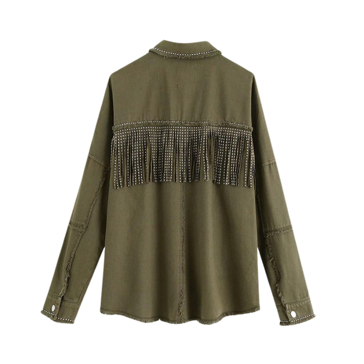 Jaqueta Jeans Com Apliques Verde Exército