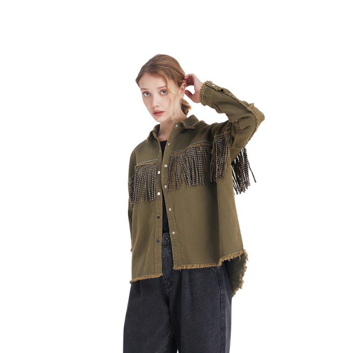 Jaqueta Jeans Com Apliques Verde Exército