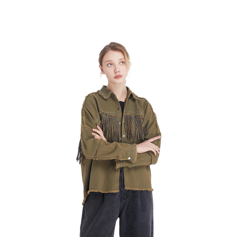 Jaqueta Jeans Com Apliques Verde Exército