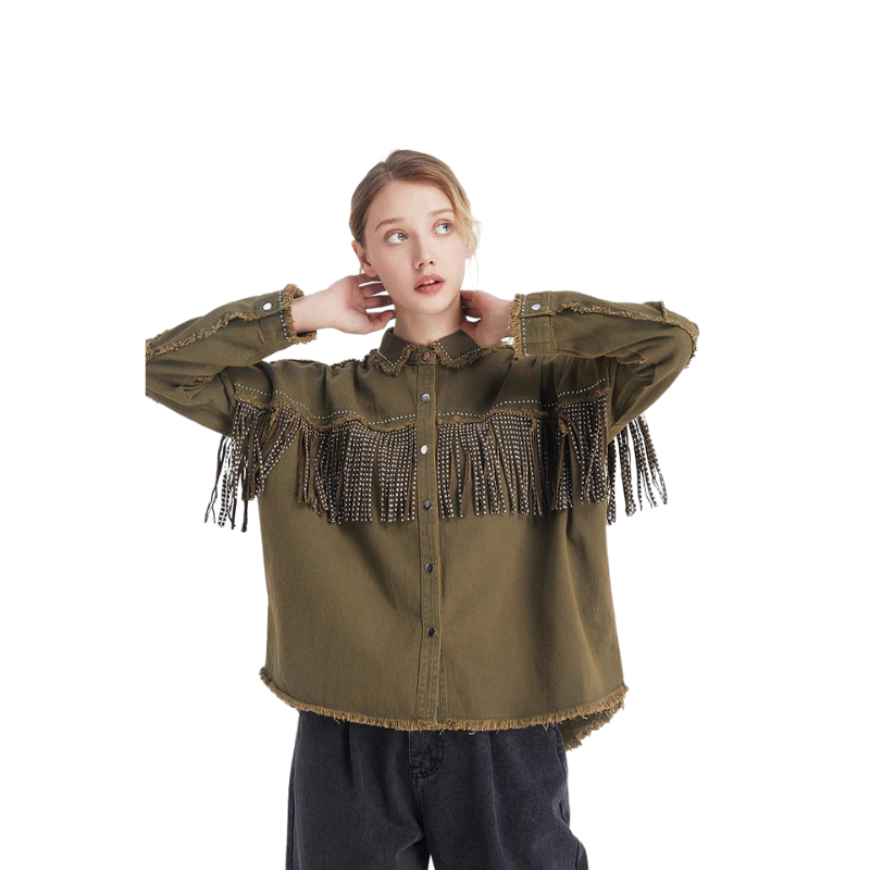 Jaqueta Jeans Com Apliques Verde Exército