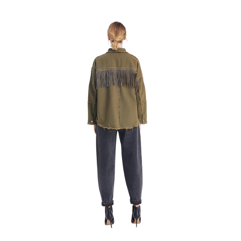 Jaqueta Jeans Com Apliques Verde Exército