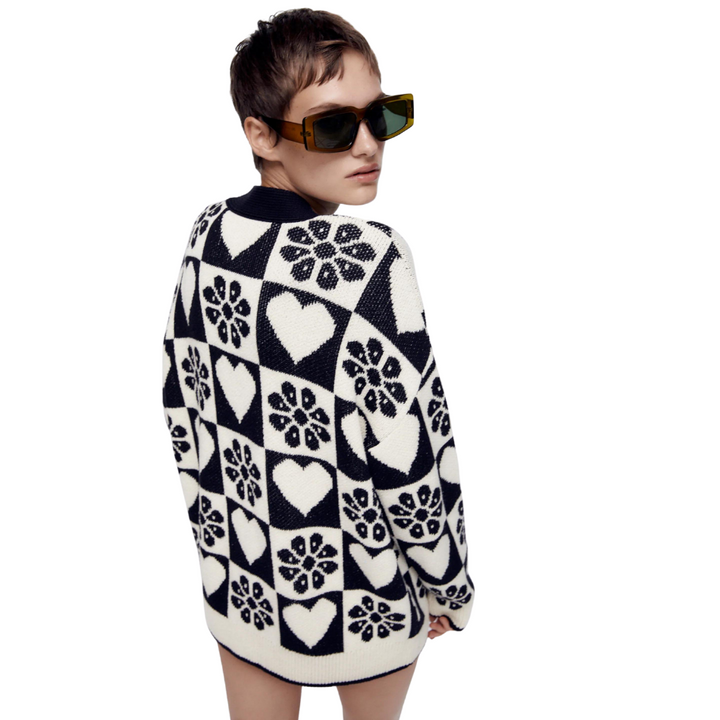 Cardigan Oversized Tricot Quadriculado