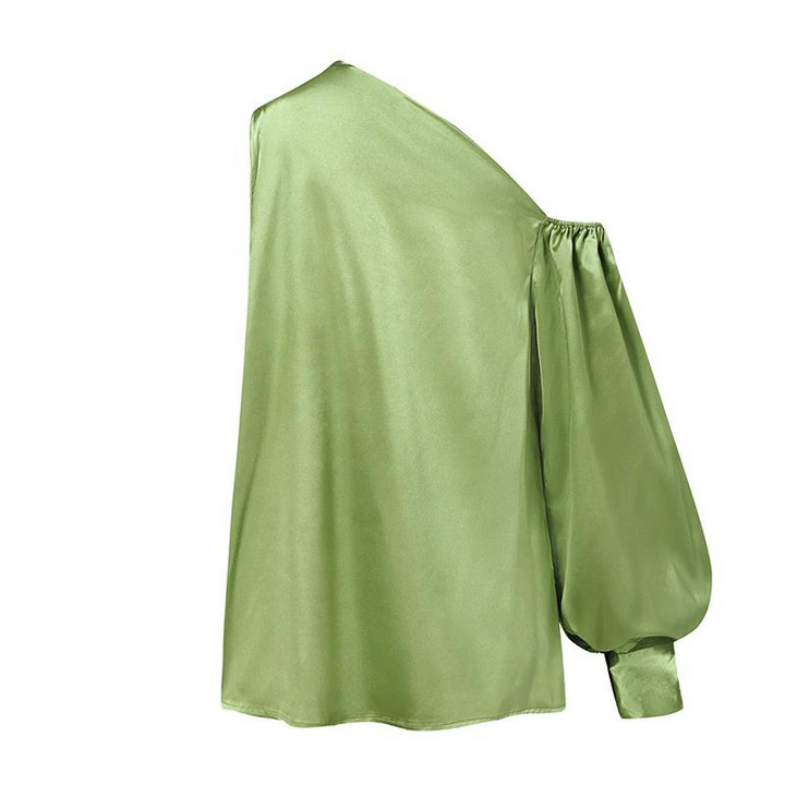 Blusa Um Ombro Só Manga Bufante Verde