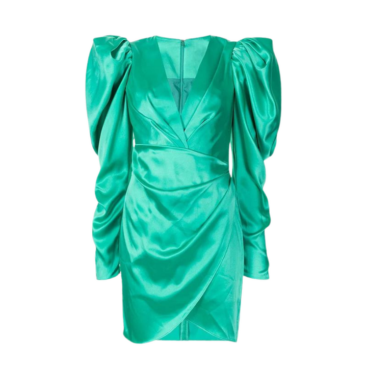 Vestido Drapeado Manga Longa Cetim