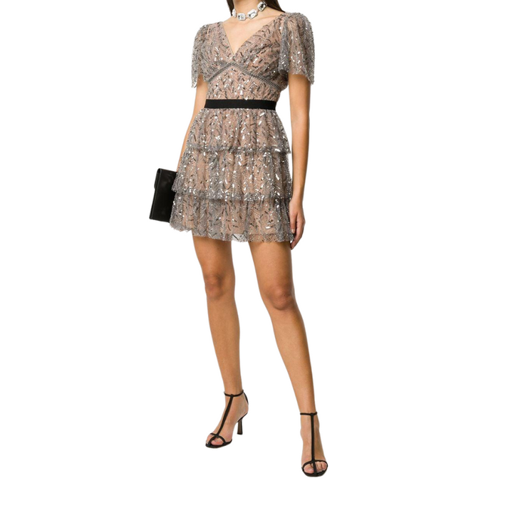 Vestido De Festa Paetê Bege