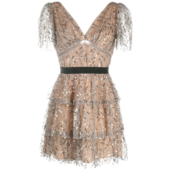 Vestido De Festa Paetê Bege