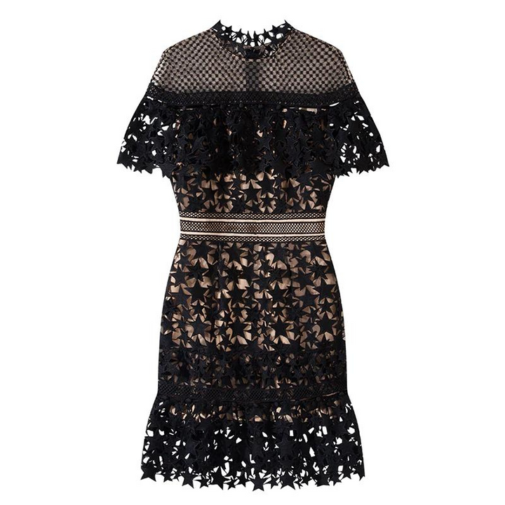Vestido Curto Renda Estrelas Preto