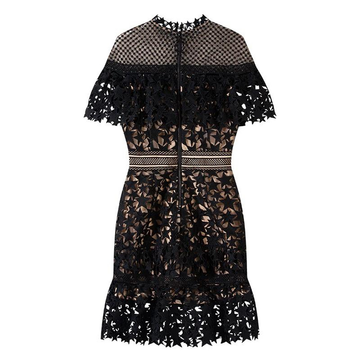 Vestido Curto Renda Estrelas Preto