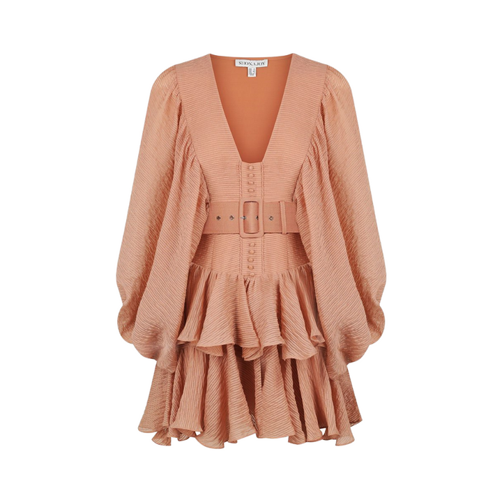 Vestido Curto Babado Manga Bufante