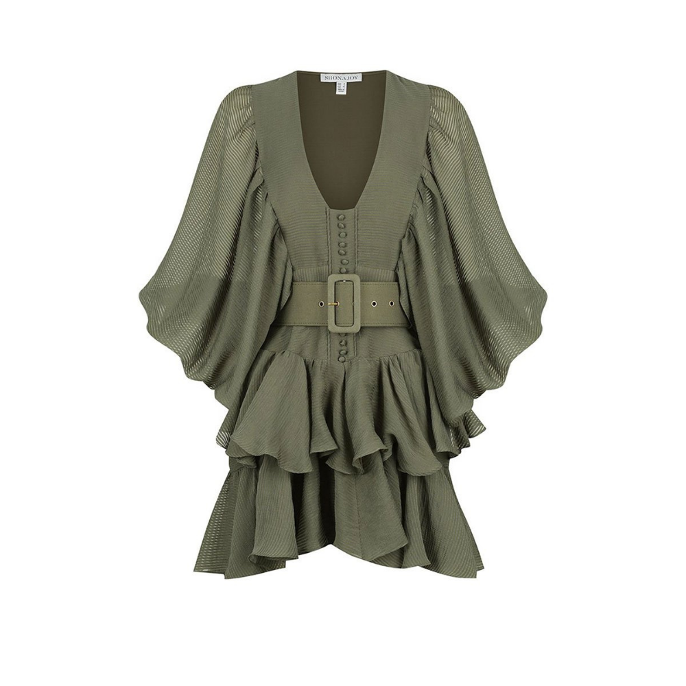 Vestido Curto Babado Manga Bufante