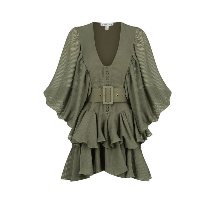 Vestido Curto Babado Manga Bufante