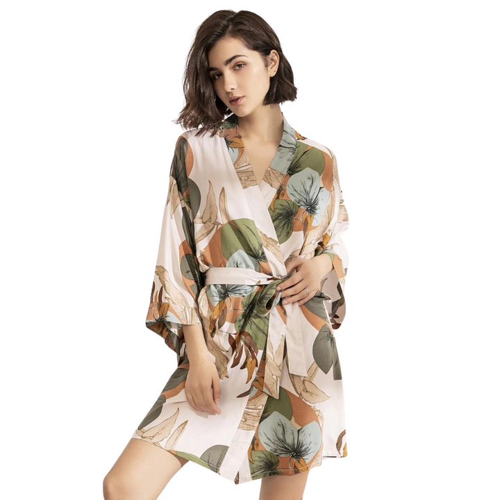 Robe Estampado Folhas Bege