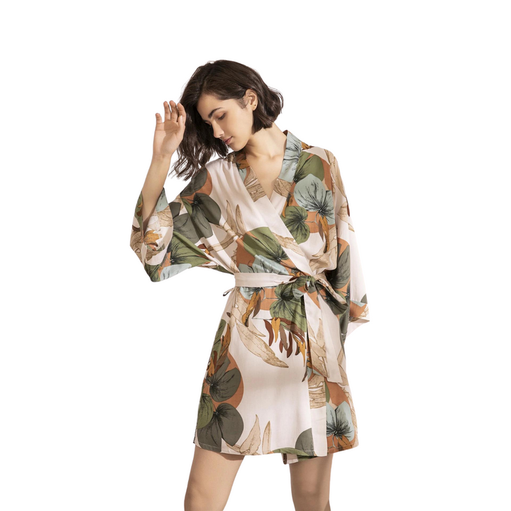 Robe Estampado Folhas Bege