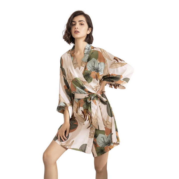 Robe Estampado Folhas Bege