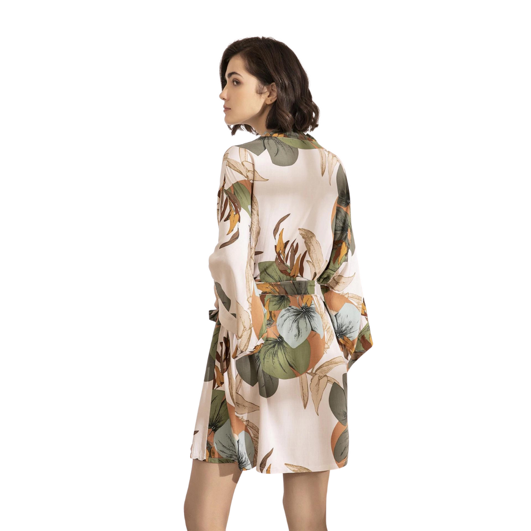 Robe Estampado Folhas Bege