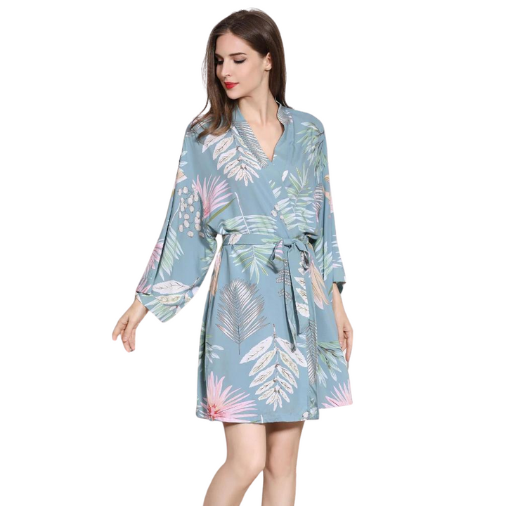 Robe Estampado Folhagem Azul Claro