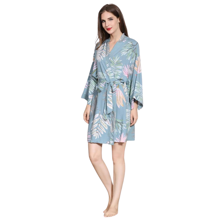 Robe Estampado Folhagem Azul Claro