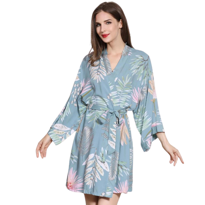 Robe Estampado Folhagem Azul Claro