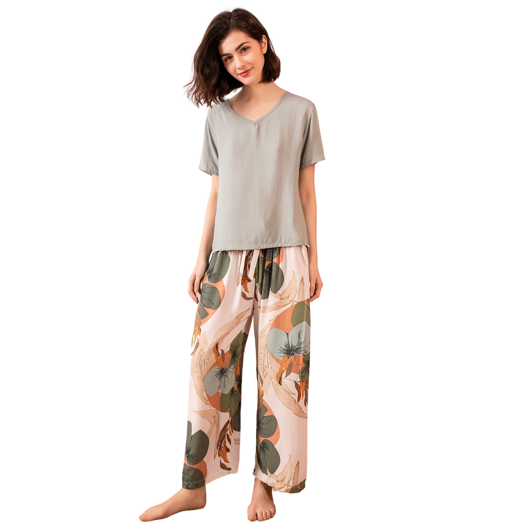 Pijama Camisa Manga Curta e Calça Estamado Floral