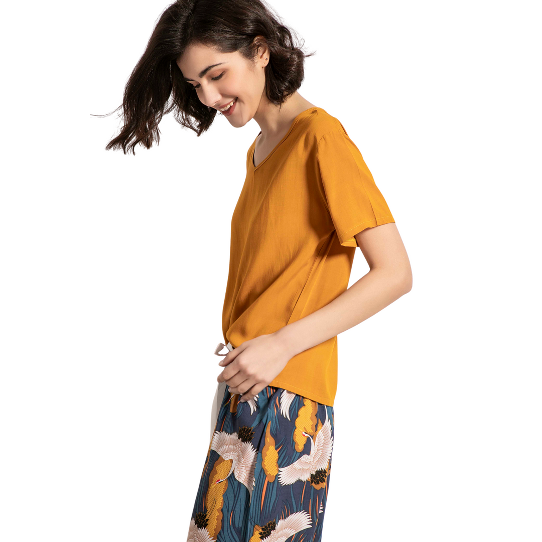 Pijama Camisa Manga Curta e Calça Estampado Cisne