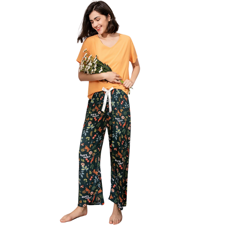 Pijama Camisa Manga Curta e Calça Estampado Fauna