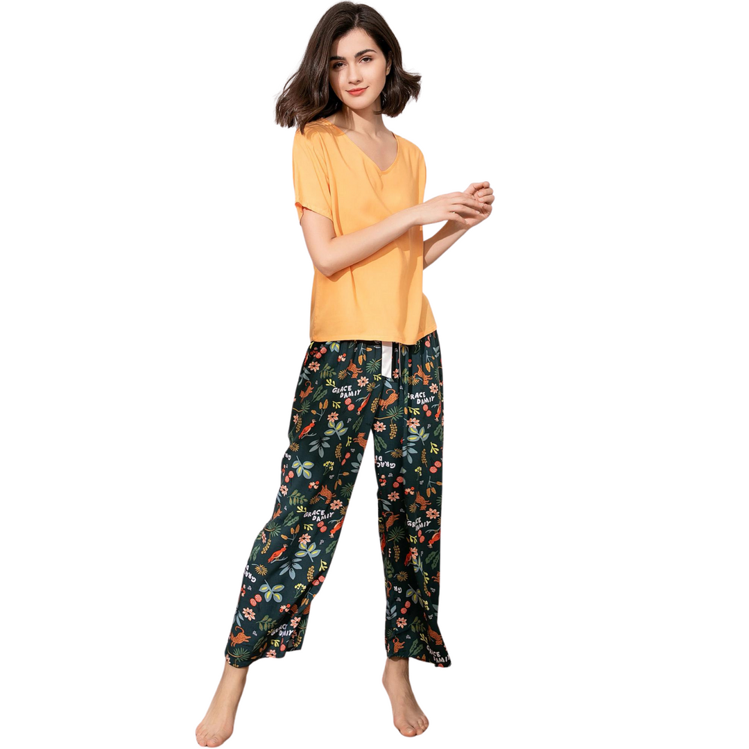 Pijama Camisa Manga Curta e Calça Estampado Fauna