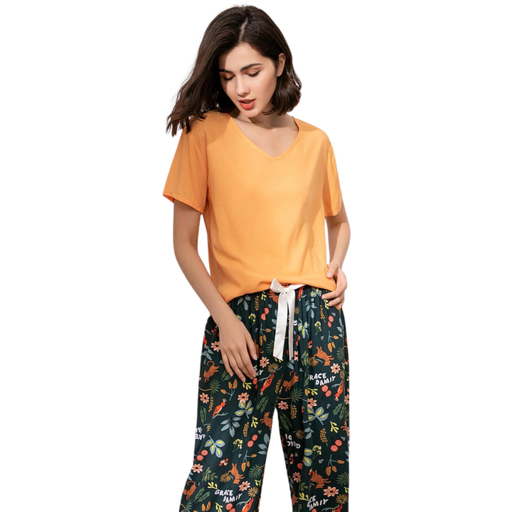 Pijama Camisa Manga Curta e Calça Estampado Fauna