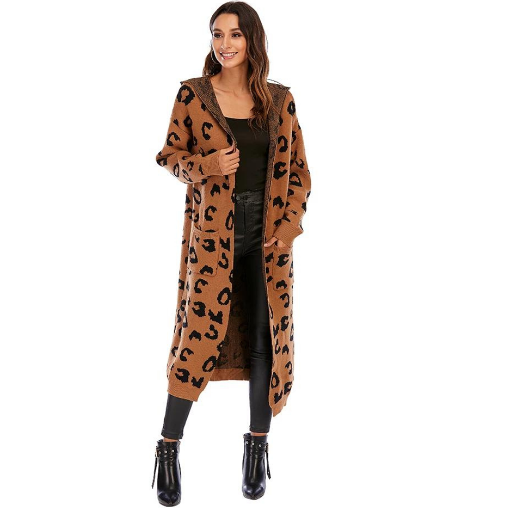 Cardigan Tricot Com Capuz Animal Print