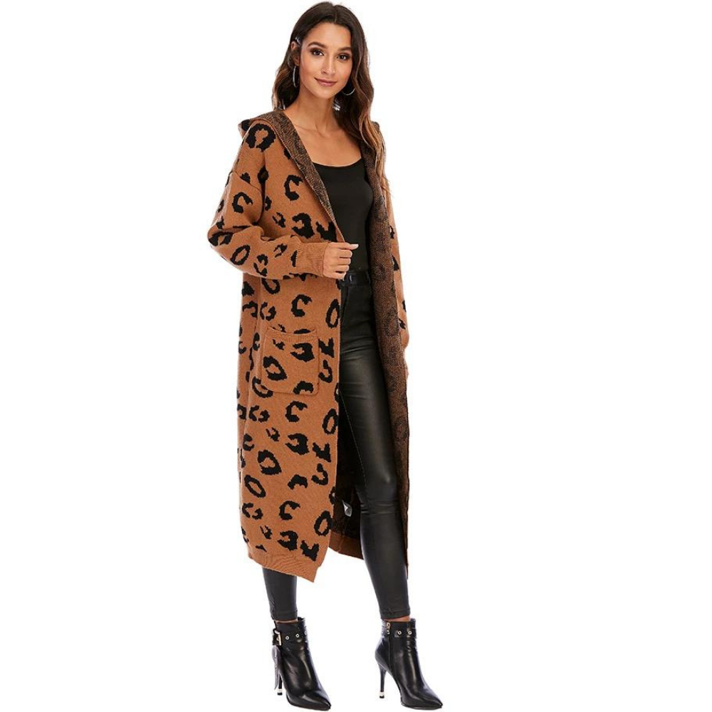 Cardigan Tricot Com Capuz Animal Print