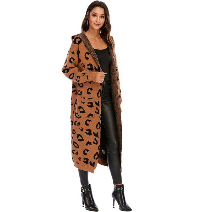 Cardigan Tricot Com Capuz Animal Print