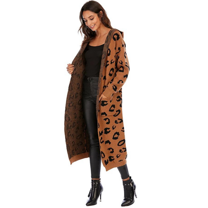 Cardigan Tricot Com Capuz Animal Print