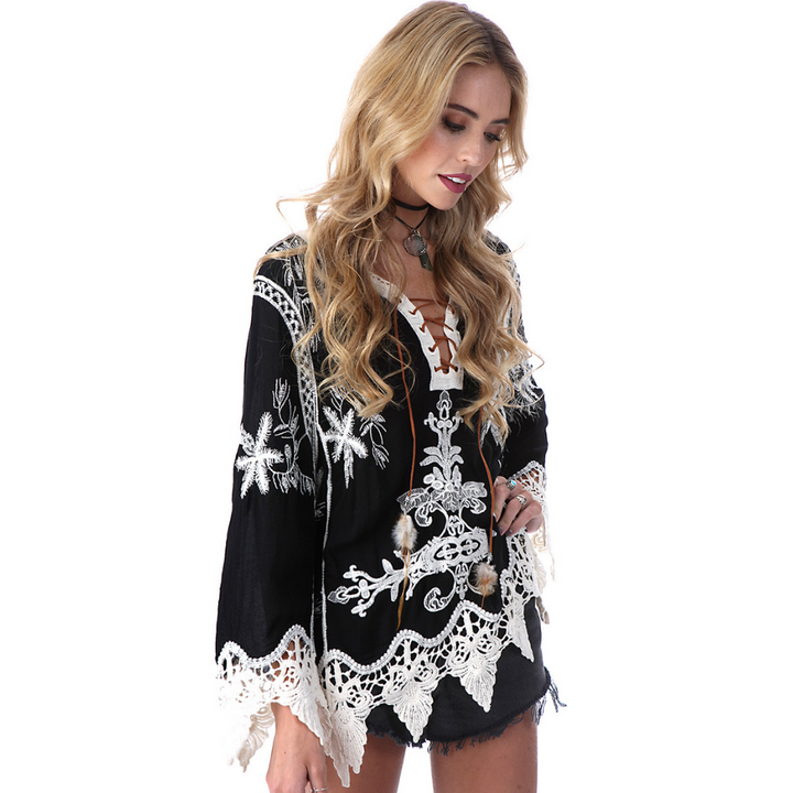 Blusa Manga Longa Detalhe Crochet