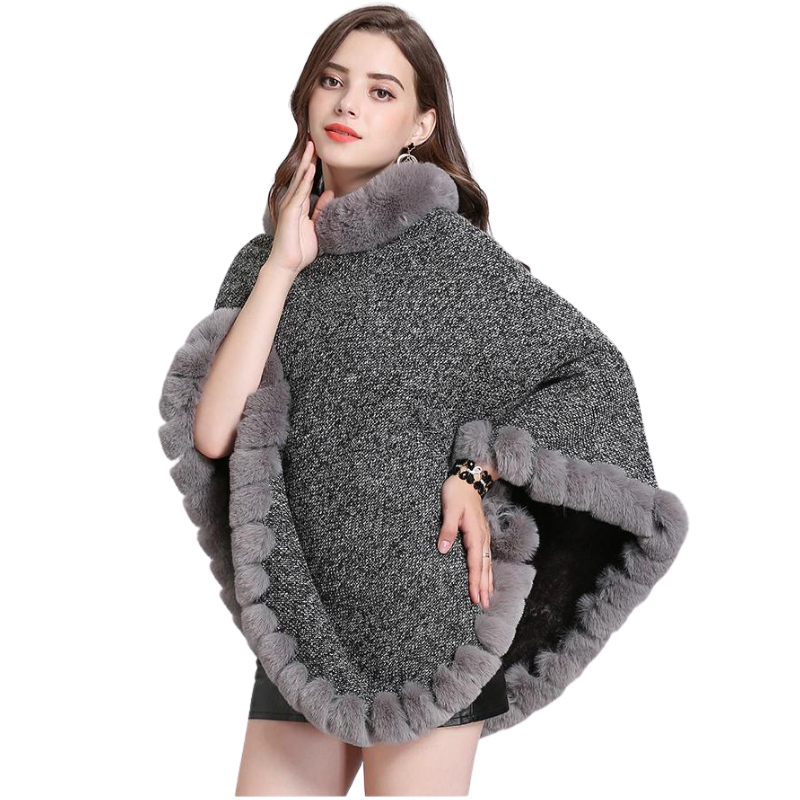 Poncho Fechado Forrado Com Pelos - Poderosa #cor_cinza