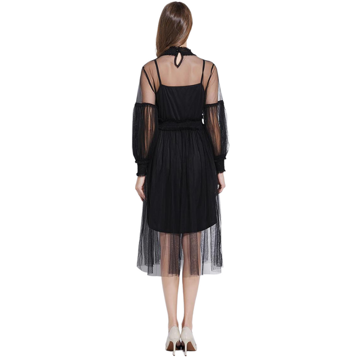 Vestido Manga Longa Tule Preto