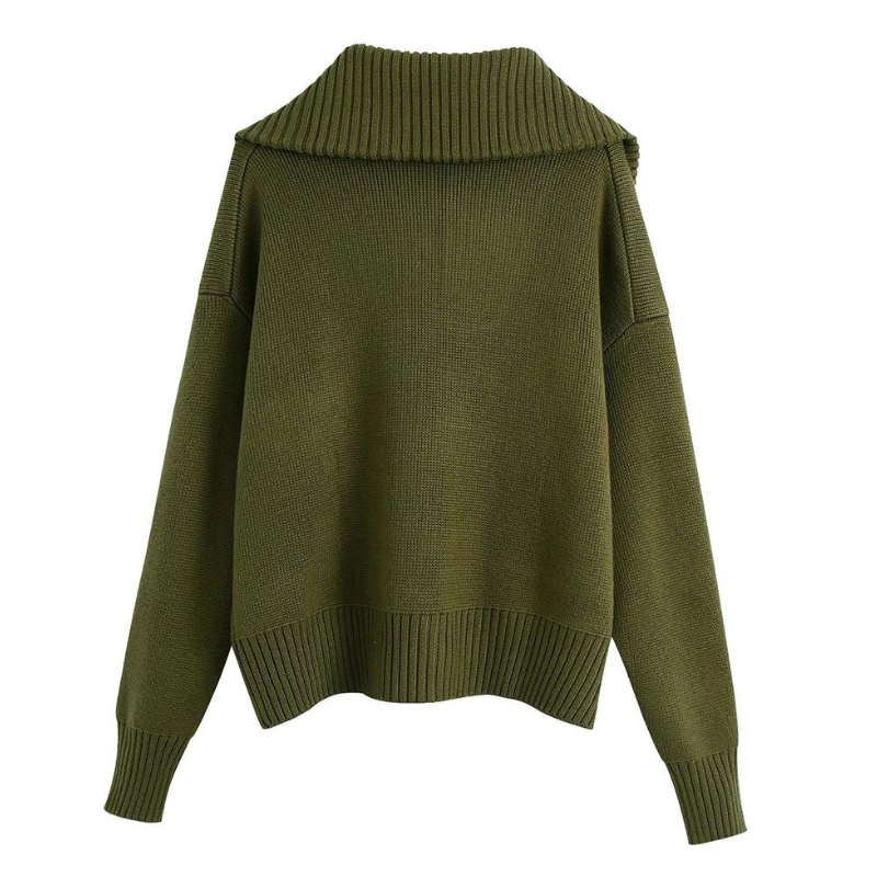 Suéter Tricot Com Bolsos Verde Exército