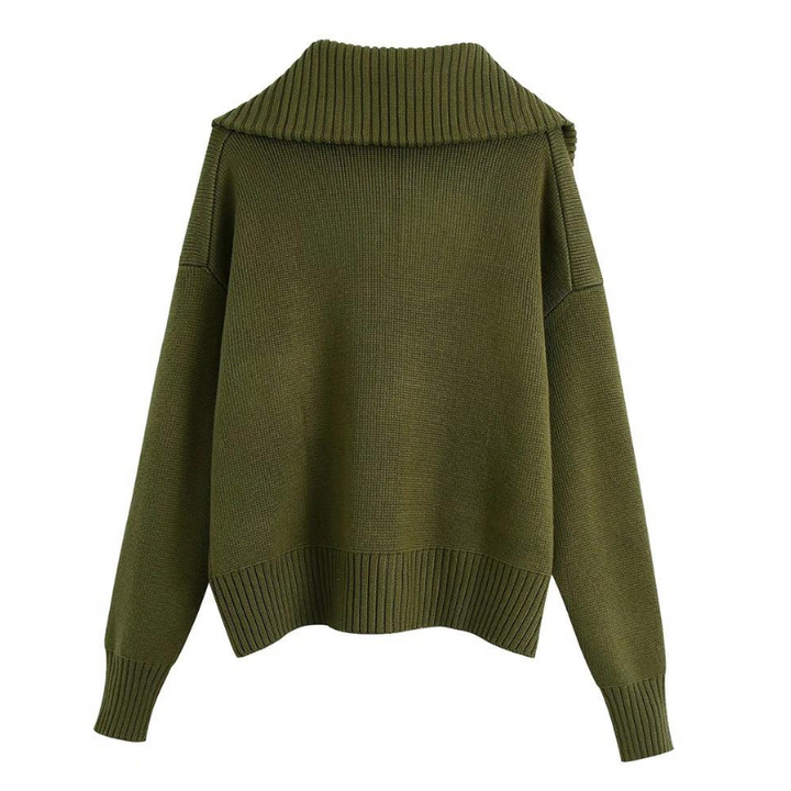 Suéter Tricot Com Bolsos Verde Exército